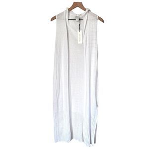 NWT Rachel Zoe White Linen Blend Hooded Open Front Long Cover Up Sz Small